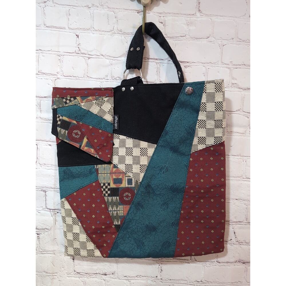 Patchwork Tote Bag in Teal, Burgundy & Black One Strap - Carson Rogers